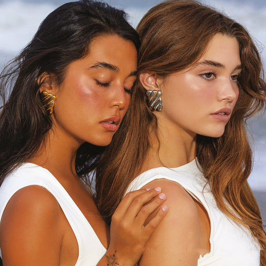 Color Blocking Texture Earrings (18k Gold Plated)