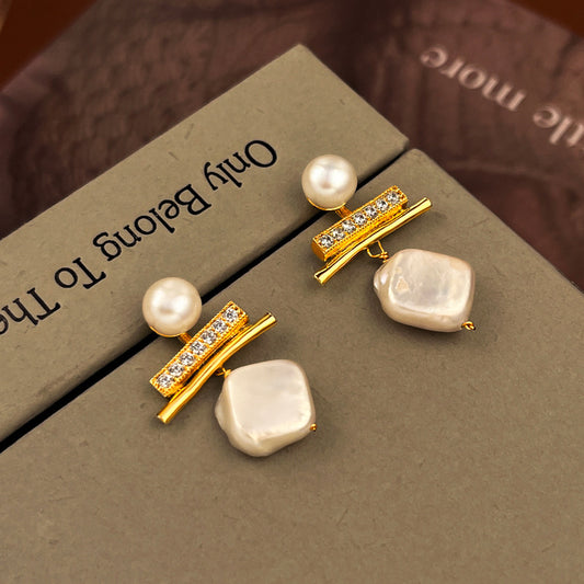 Natural Baroque Pearl Earrings (925 Sterling Silver)