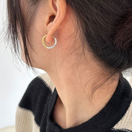 Gold And Silver Color Matching Circle Earring (925 Sterling Silver)