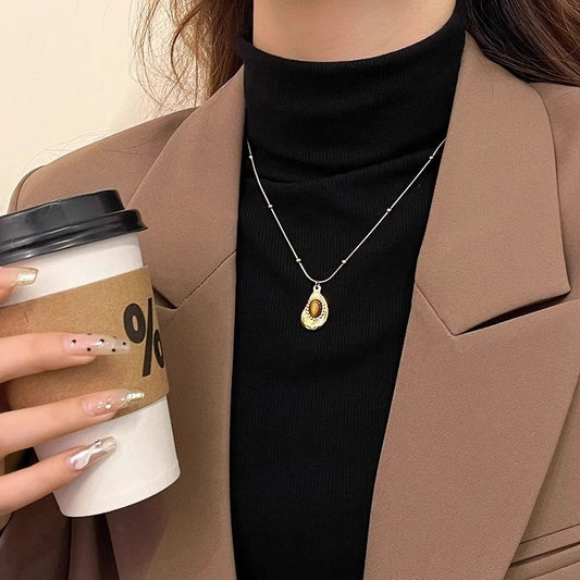Amber Stone Retro Clavicle Chain Necklace