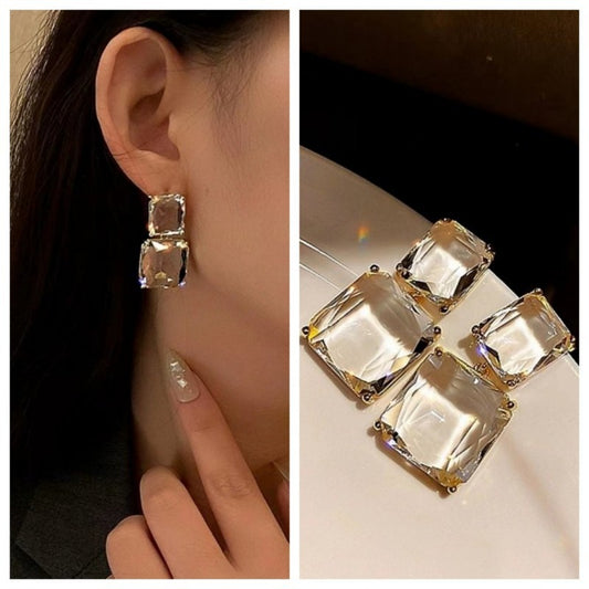 Geometric Square Transparent Crystal Earrings