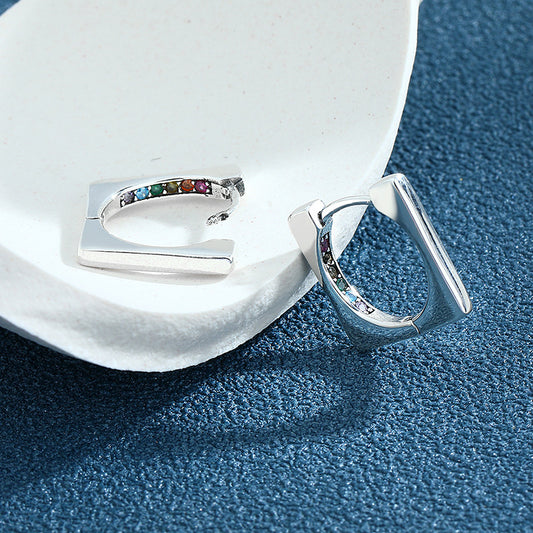 Geometric Thai Small And Versatile Square Color Diamond Earrings (925 Sterling Silver)