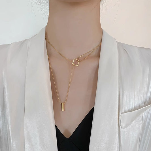 Geometric Double-layer Chain Necklace