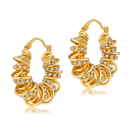 Spring Winding Design Earrings (18K Gold Plated)