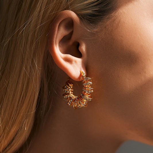 Spring Winding Design Earrings (18K Gold Plated)