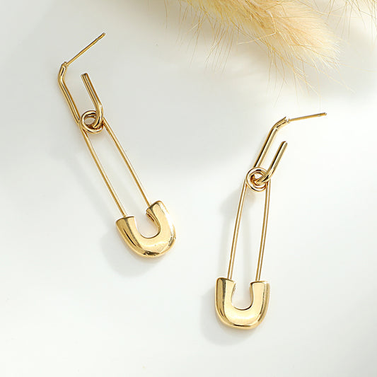 Gold Pin Shaped Earrings (925 Sterling Silver)