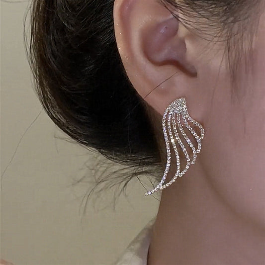Light Sparkling Full Rhinestone Wings Retro Earrings