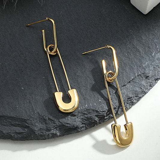 Gold Pin Shaped Earrings (925 Sterling Silver)