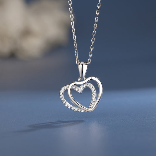 Double Heart-shaped Necklace (925 Sterling Silver)