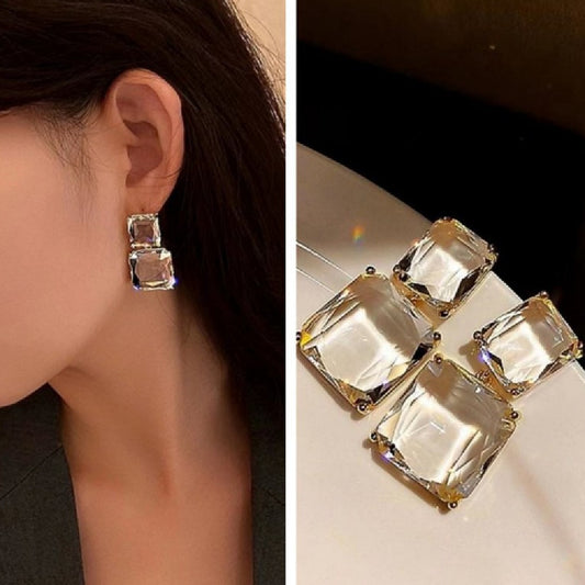 Geometric Square Transparent Crystal Earrings
