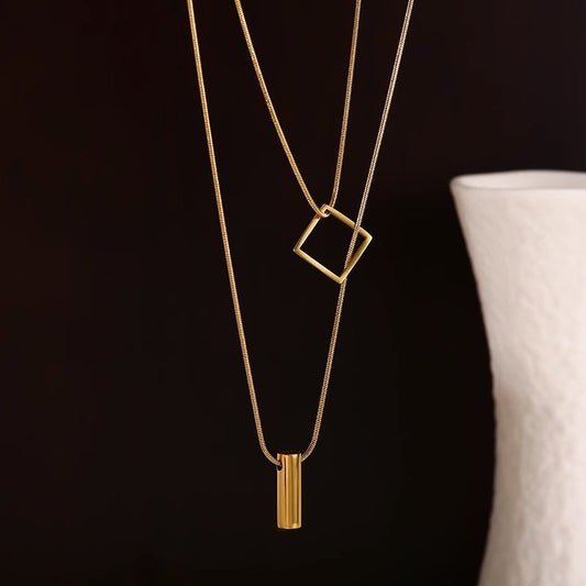 Geometric Double-layer Chain Necklace