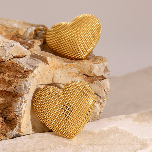 Cecelia Textured Heart Earrings (18K Gold Plated)