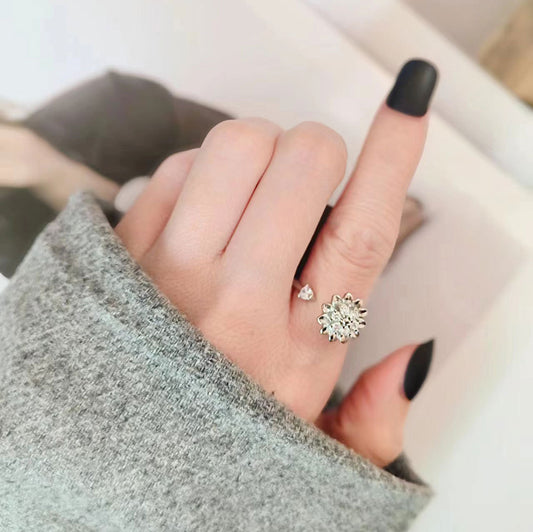 Silver Sunflower Rotatable Ring