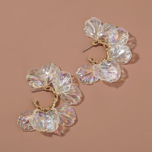 Petal Flower Long Pearl Tassel Earrings