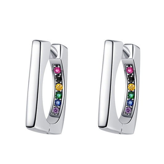 Geometric Thai Small And Versatile Square Color Diamond Earrings (925 Sterling Silver)
