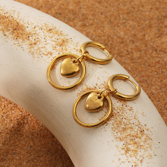 Circle Love Heart Earrings (18K Gold Plating)